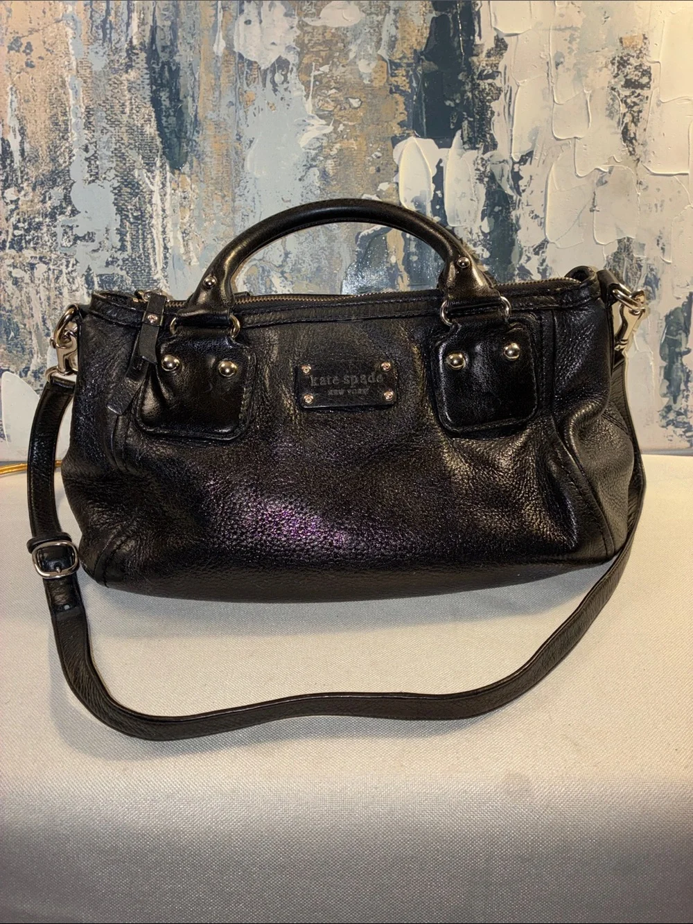 Genuine Kate Spade Black Slouchy Pebbled Leather Shoulder Satchel